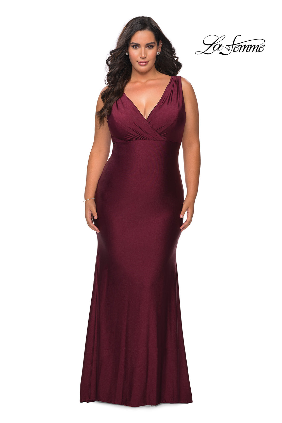 Picture of: Neon Plus Size Jersey Dress with Faux Wrap Bodice in Dark Barry, Style: 29016, Detail Picture 9