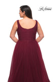 Picture of: A-line Tulle and Lace Plus Size Gown with Slit in Dark Berry, Style: 29070, Detail Picture 11