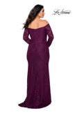 Picture of: Long Sleeve Off The Shoulder Lace Plus Size Dress in Burgundy, Style: 28859, Back Picture