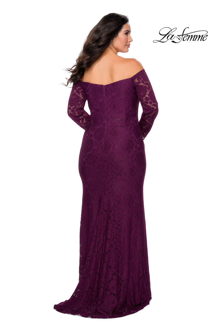Picture of: Long Sleeve Off The Shoulder Lace Plus Size Dress in Burgundy, Style: 28859, Back Picture