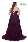 Picture of: Strapless Lace and Tulle A-Line Plus Gown with Tie Back in Dark Berry, Style: 31570, Back Picture