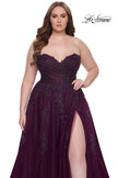 Picture of: Strapless Lace and Tulle A-Line Plus Gown with Tie Back in Dark Berry, Style: 31570, Detail Picture 4
