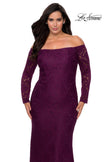 Picture of: Long Sleeve Off The Shoulder Lace Plus Size Dress in Burgundy, Style: 28859, Detail Picture 5