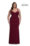 Picture of: Corset Net Jersey Plus Size Dress with V Neck in Dark Berry, Style: 32402, Detail Picture 5