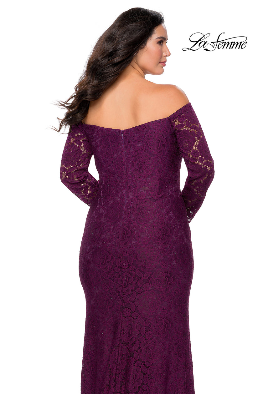 Picture of: Long Sleeve Off The Shoulder Lace Plus Size Dress in Burgundy, Style: 28859, Detail Picture 6