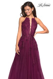 Picture of: Tulle Prom Dress with Lace Bodice and Strappy Back in Burgundy, Style: 27143, Main Picture