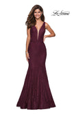 Picture of: Stretch Lace Prom Dress with Plunging Neckline in Burgundy, Style: 27464, Main Picture