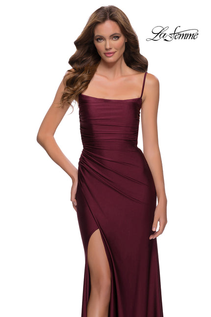 Picture of: Jersey Dress with Square Neckline and Ruching in Dark Berry, Style 29710, Main Picture