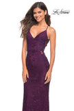 Picture of: Lace Prom Dress with Illusion Embellished Sides in Dark Berry, Main Picture