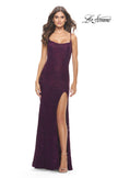 Picture of: Simple Stretch Lace Dress with Slit in Dark Berry, Style: 31259, Main Picture