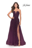 Picture of: Strapless Deep V A-Line Tulle and Lace Gown in Dark Berry, Style: 31345, Main Picture