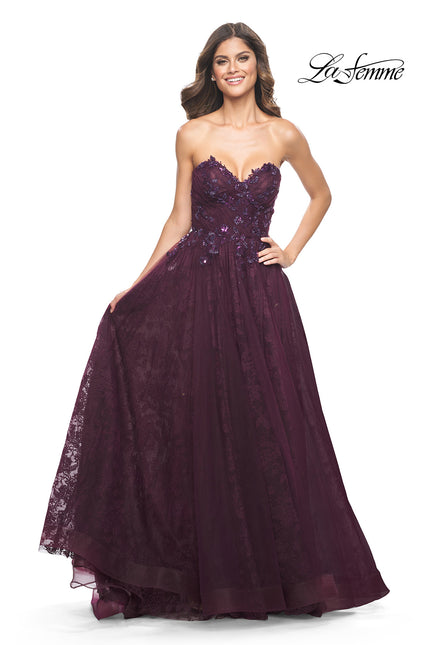 Picture of: A-Line Gown with Lace Lining and Beaded Embellishments in Dark Berry, Style: 31954, Main Picture