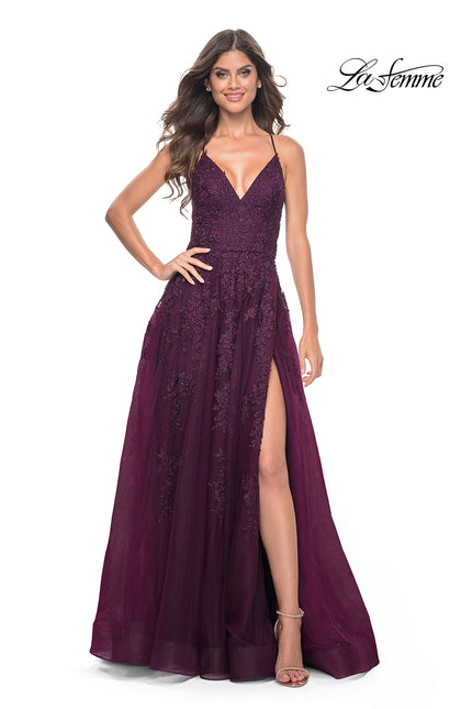 Picture of: Tulle Prom Dress with Lace Detail in Dark Berry, Style: 32303, Main Picture