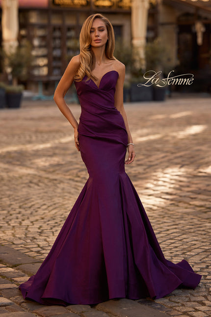 Picture of: Mermaid Stretch Mikado Evening Dress with Illusion Back in Dark Berry, Style 32791, Main Picture