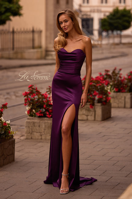 Picture of: Satin Simple Dress with Sweetheart Neckline and Gathering in Dark Berry, Style: 32896, Main Picture