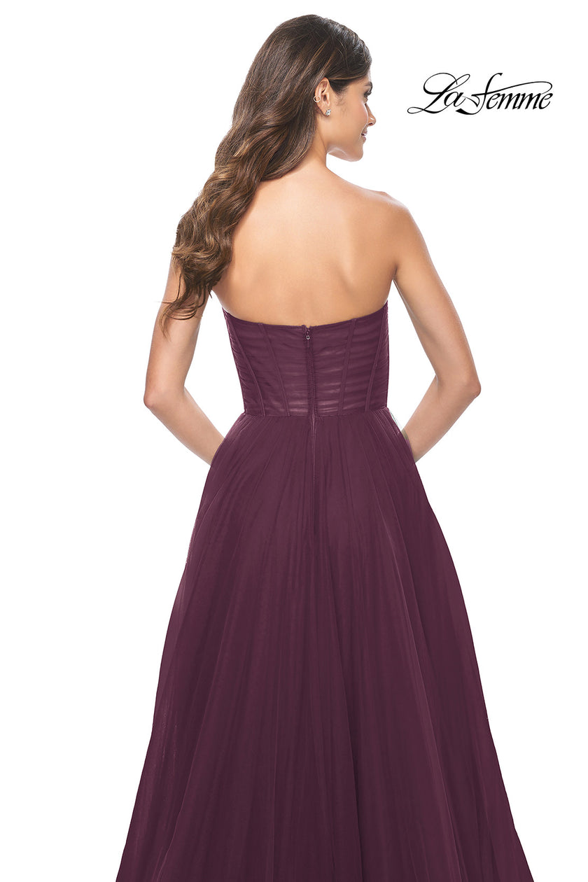 Picture of: Strapless Sweetheart A-Line Corset Prom Dress in Dark Berry, Style: 31971, Detail Picture 8