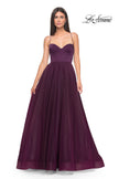 Picture of: Tulle A-Line Gown with Satin Bustier Top in Dark Berry, Style: 32065, Detail Picture 8