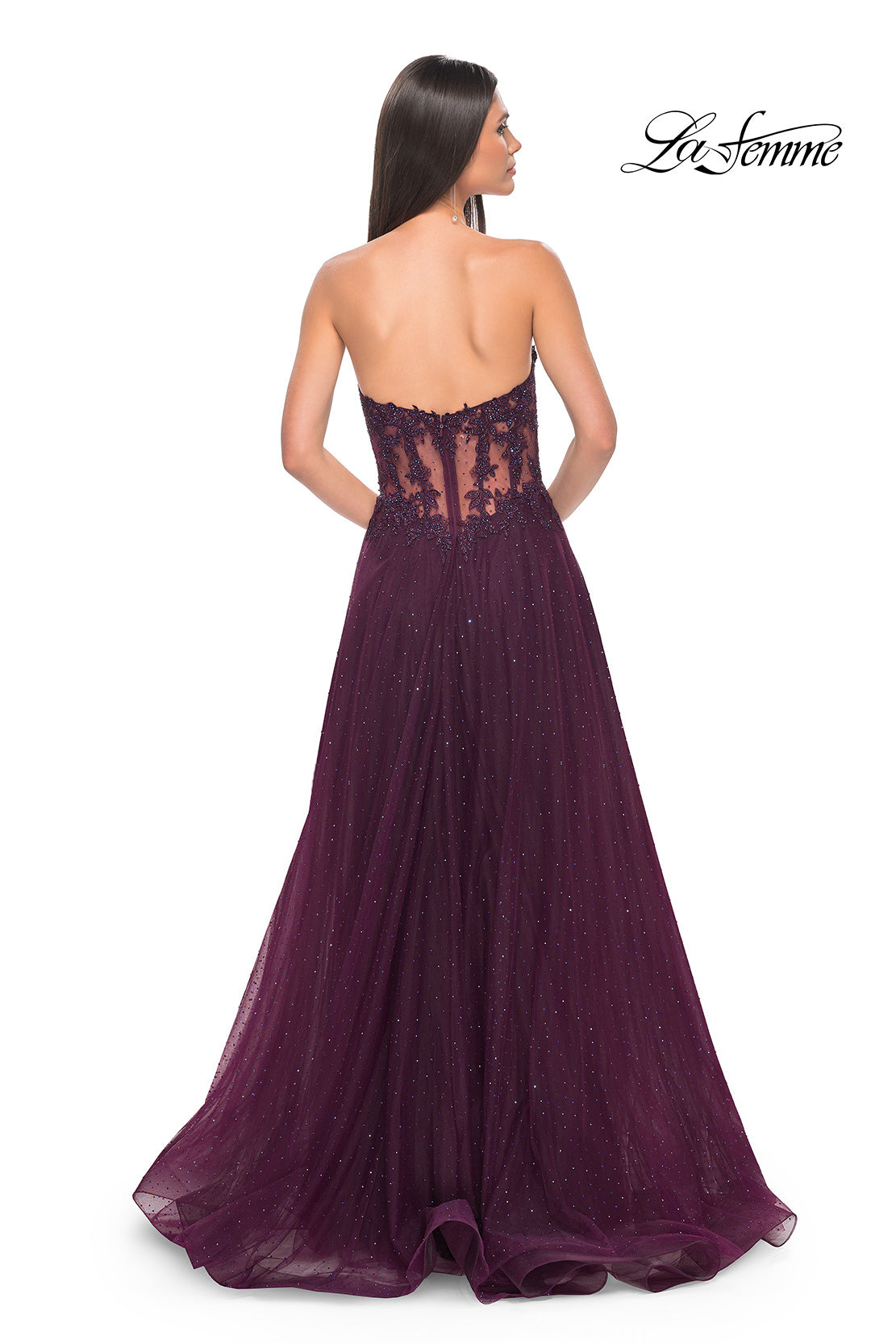Picture of: A-Line Tulle Ballgown with Lace Illusion Bodice in Dark Berry, Style: 32313, Detail Picture 8
