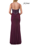 Picture of: Ruched Jersey Gown with Beaded Bodice and High Slit in Dark Berry, Style: 33665, Detail Picture 8