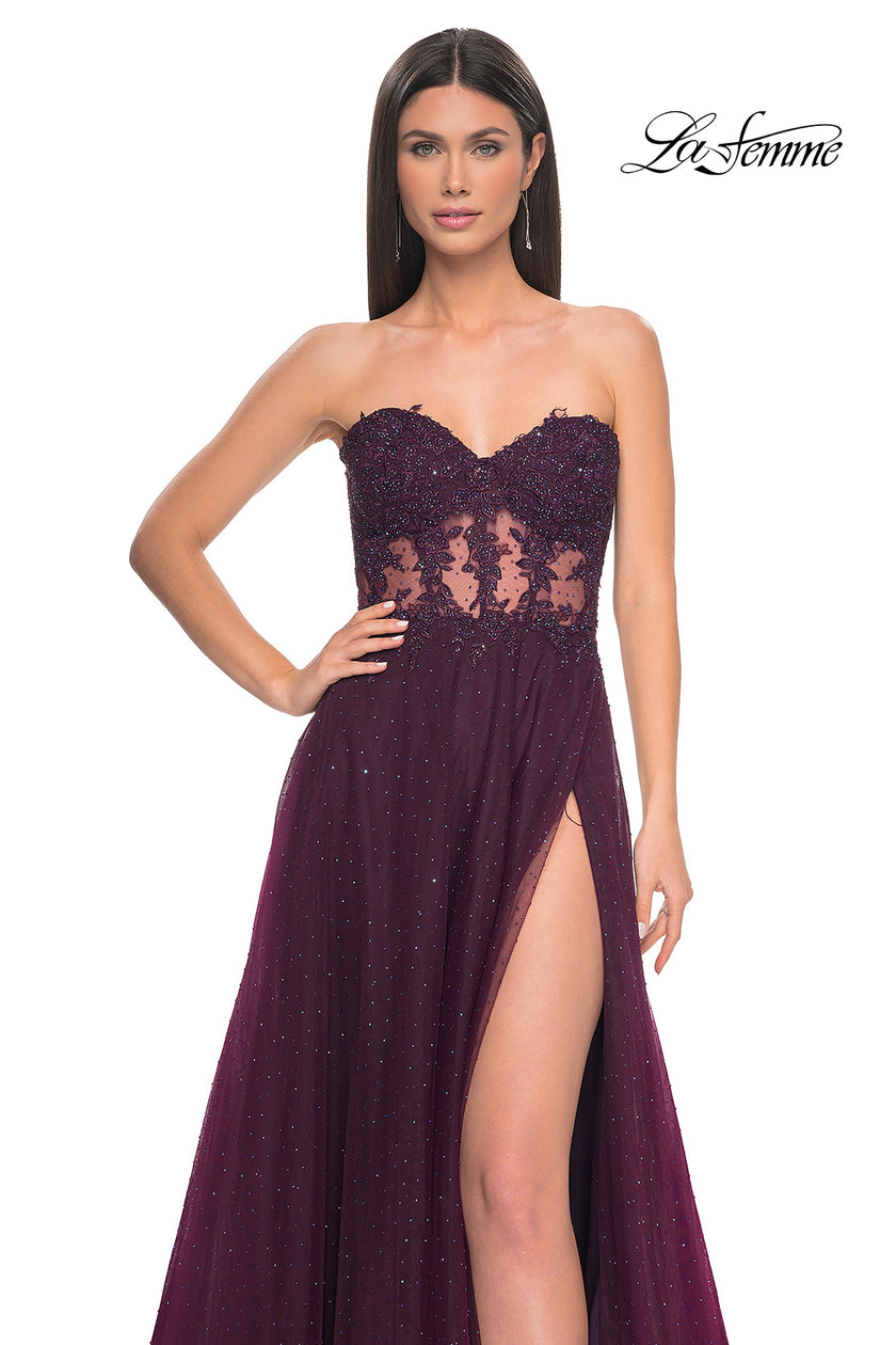 Picture of: A-Line Tulle Ballgown with Lace Illusion Bodice in Dark Berry, Style: 32313, Detail Picture 9