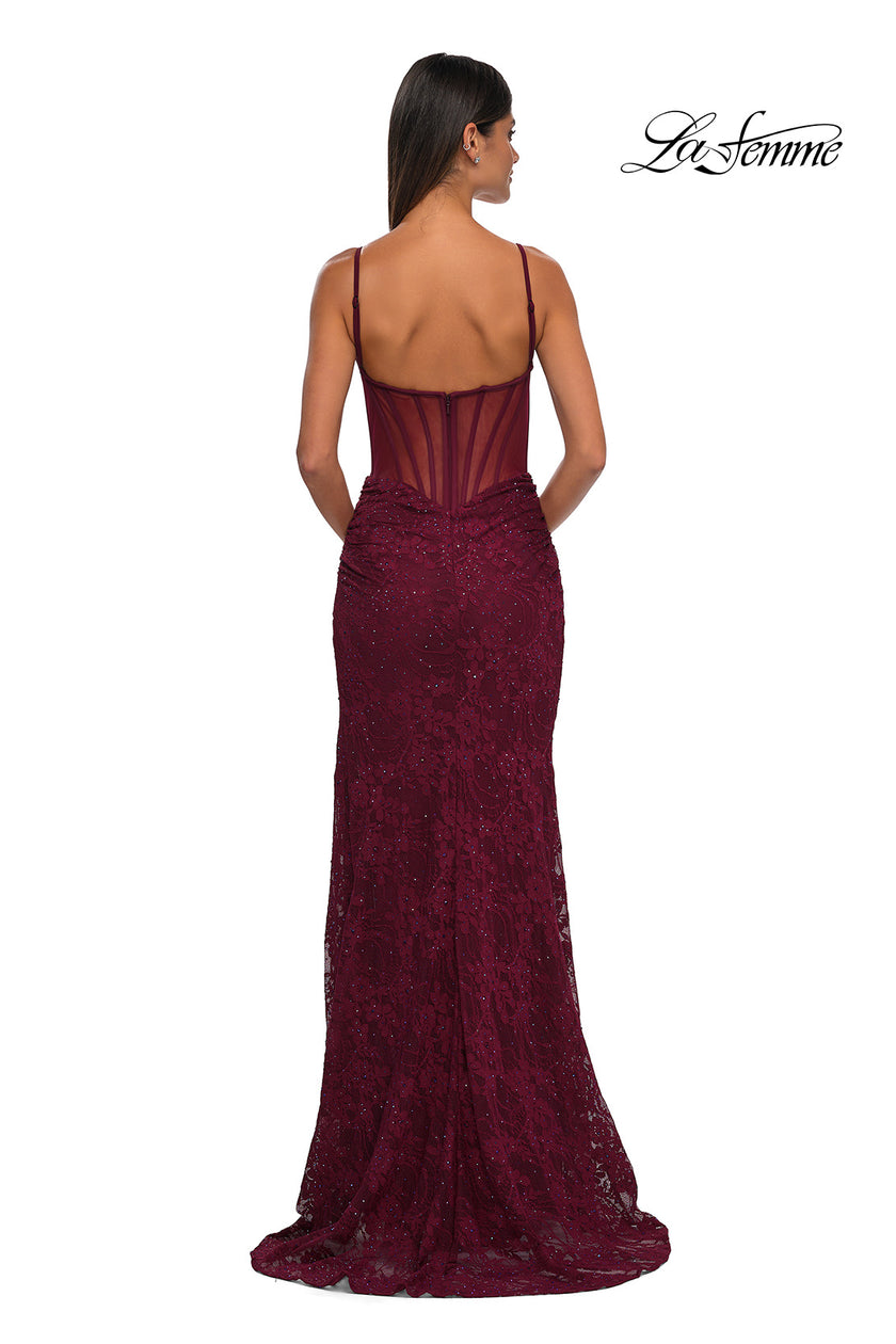Picture of: Stretch Lace Prom Dress with Illusion Back and Sides in Dark Berry, Style: 32529, Detail Picture 9