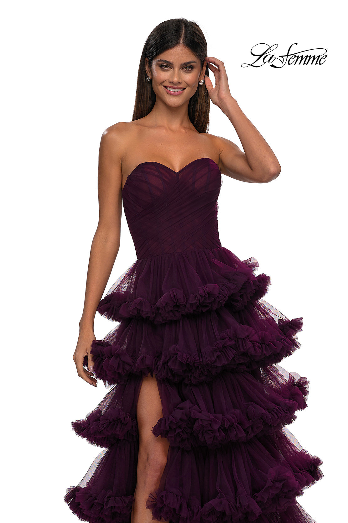 Picture of: Prom Dress with Fabulous Tiered Ruffle Skirt and Strapless Top in Dark Berry, Style: 32721, Detail Picture 9
