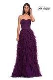 Picture of: Prom Dress with Tulle Ruffle Skirt and Satin Corset Top in Dark Berry, Style 32760, Detail Picture 9