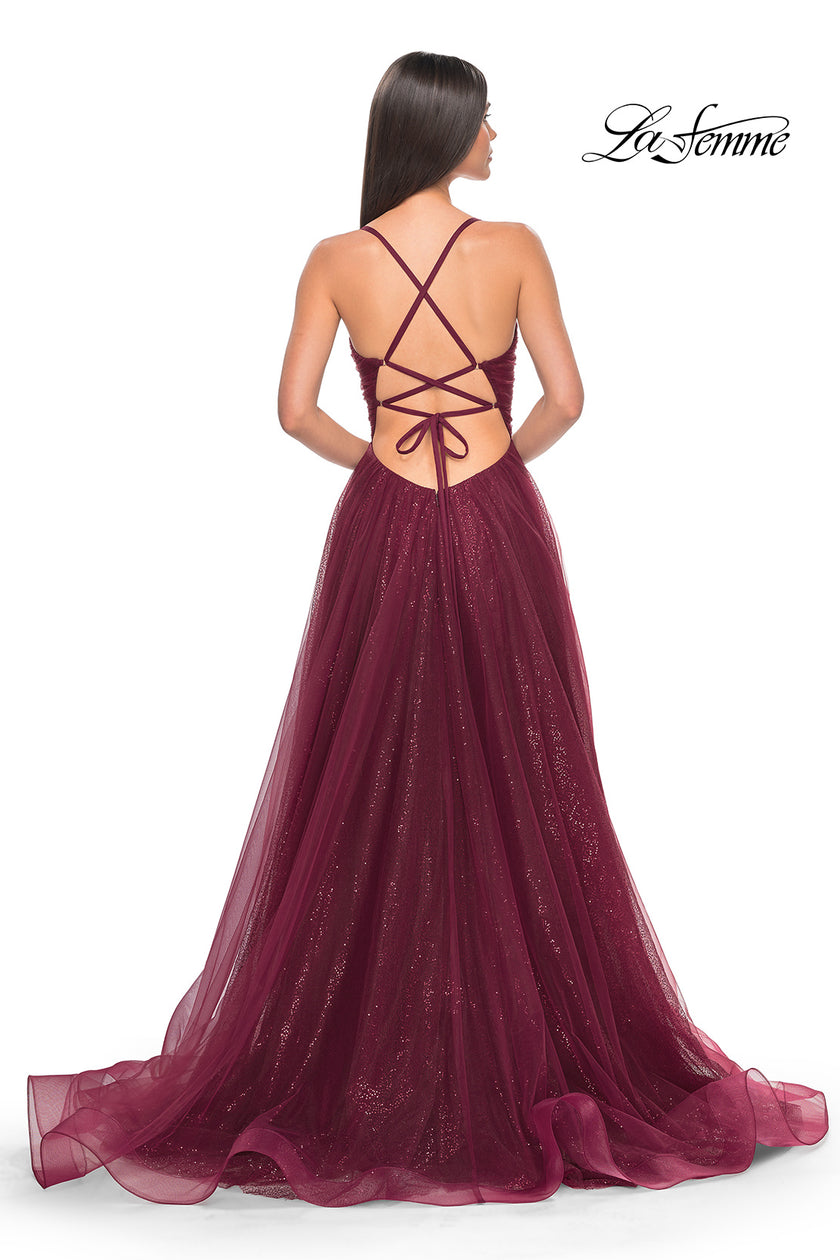 Picture of: A-Line Prom Dress with Sequin Lining and Illusion Top in Dark Berry, Style: 31986, Detail Picture 10