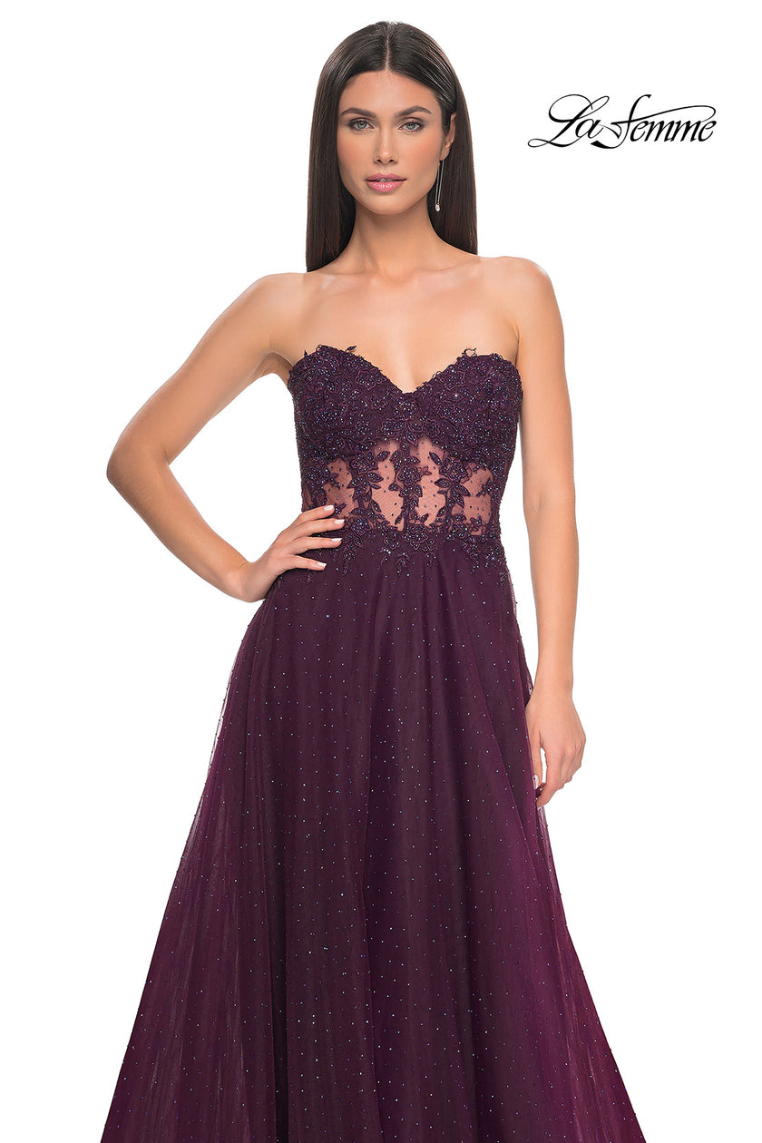 Picture of: A-Line Tulle Ballgown with Lace Illusion Bodice in Dark Berry, Style: 32313, Detail Picture 10