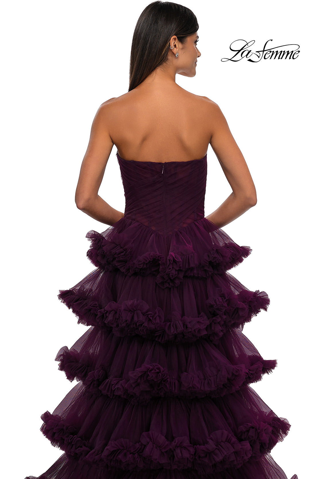 Picture of: Prom Dress with Fabulous Tiered Ruffle Skirt and Strapless Top in Dark Berry, Style: 32721, Detail Picture 10