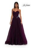 Picture of: Strapless A-line Tulle Dress with Floral Waist Detail in Dark Berry, Style: 32789, Detail Picture 10