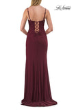 Picture of: Ruched Jersey Gown with Lace-Up Back and High Slit in Dark Berry, Style: 33298, Detail Picture 10