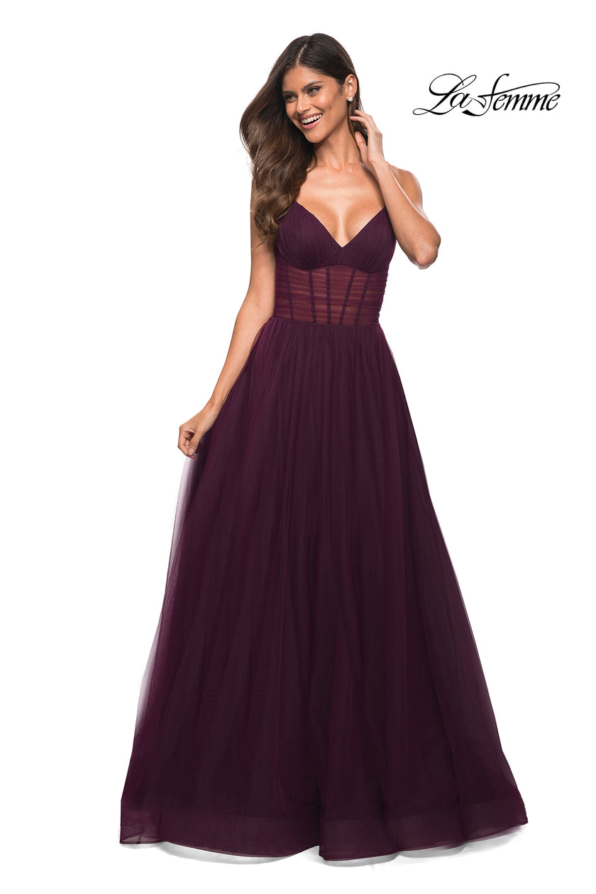 Picture of: Tulle A-line Prom Dress with Corset Sheer Bodice in Dark Berry, Detail Picture 11