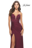 Picture of: Long Dress with Jersey Skirt and Lace Illusion Bodice in Dark Berry, Style: 31182, Detail Picture 11