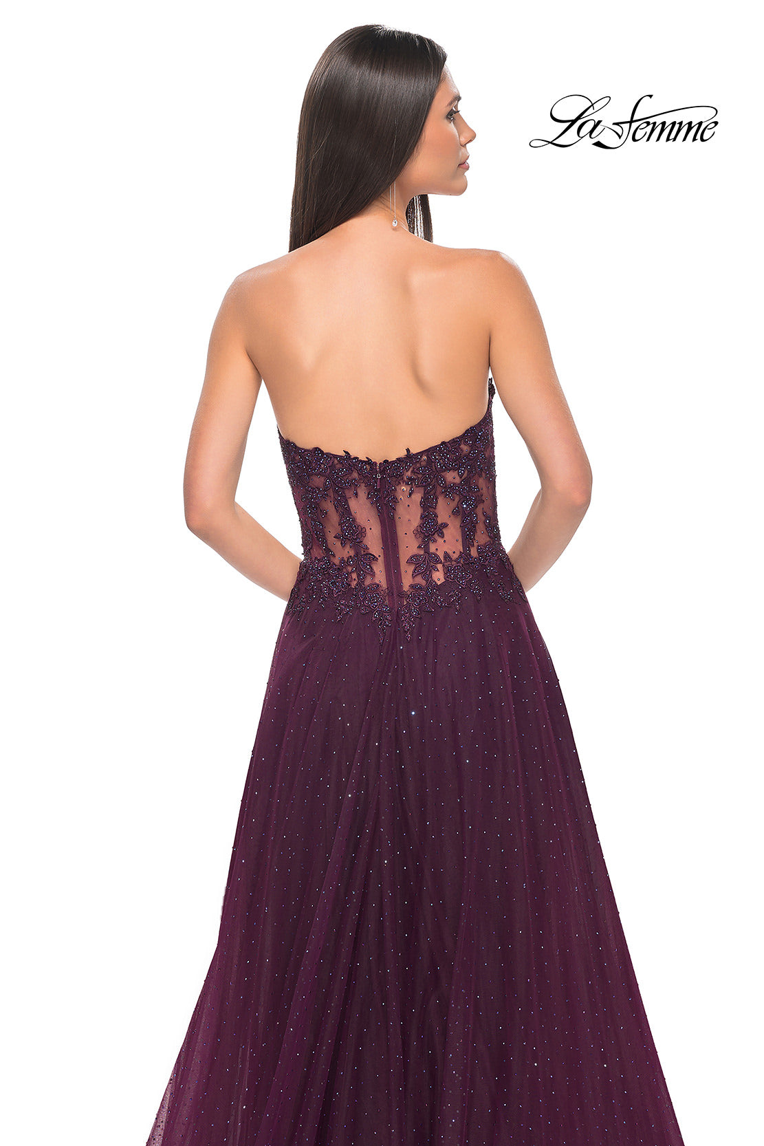 Picture of: A-Line Tulle Ballgown with Lace Illusion Bodice in Dark Berry, Style: 32313, Detail Picture 11