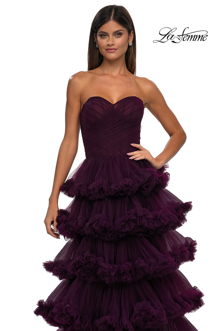 Picture of: Prom Dress with Fabulous Tiered Ruffle Skirt and Strapless Top in Dark Berry, Style: 32721, Detail Picture 11
