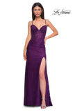 Picture of: Stretch Lace Dress with Illusion Corset Waist and Ruching in Dark Berry, Style 32947, Detail Picture 11