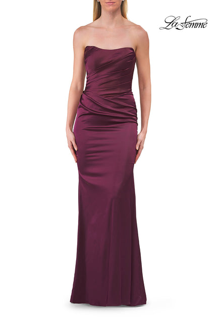 Picture of: Strapless Satin Gown with Ruched Bodice in Dark Berry, Style: 33670, Detail Picture 11