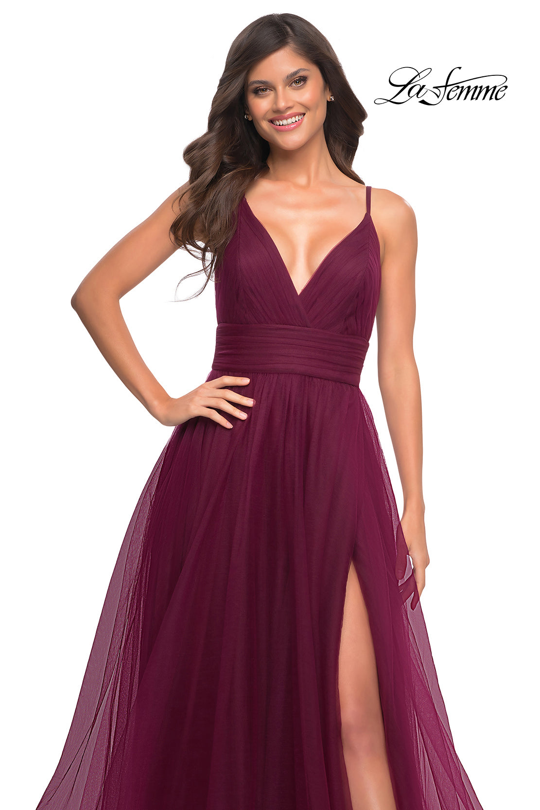 Picture of: A-line Tulle Gown with V Neckline and Pockets in Purple, Style: 30180, Detail Picture 12