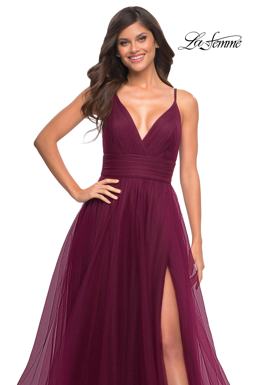 Picture of: A-line Tulle Gown with V Neckline and Pockets in Purple, Style: 30180, Detail Picture 12