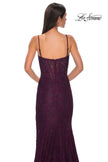Picture of: Stretch Satin Prom Dress with Eyelet Detail Neckline in Dark Berry, Style 32671, Detail Picture 13