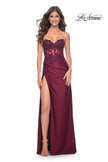 Picture of: Ruched Jersey Skirt with Lace Illusion Top and Rhinestone Prom Dress in Dark Berry, Style: 32011, Detail Picture 15