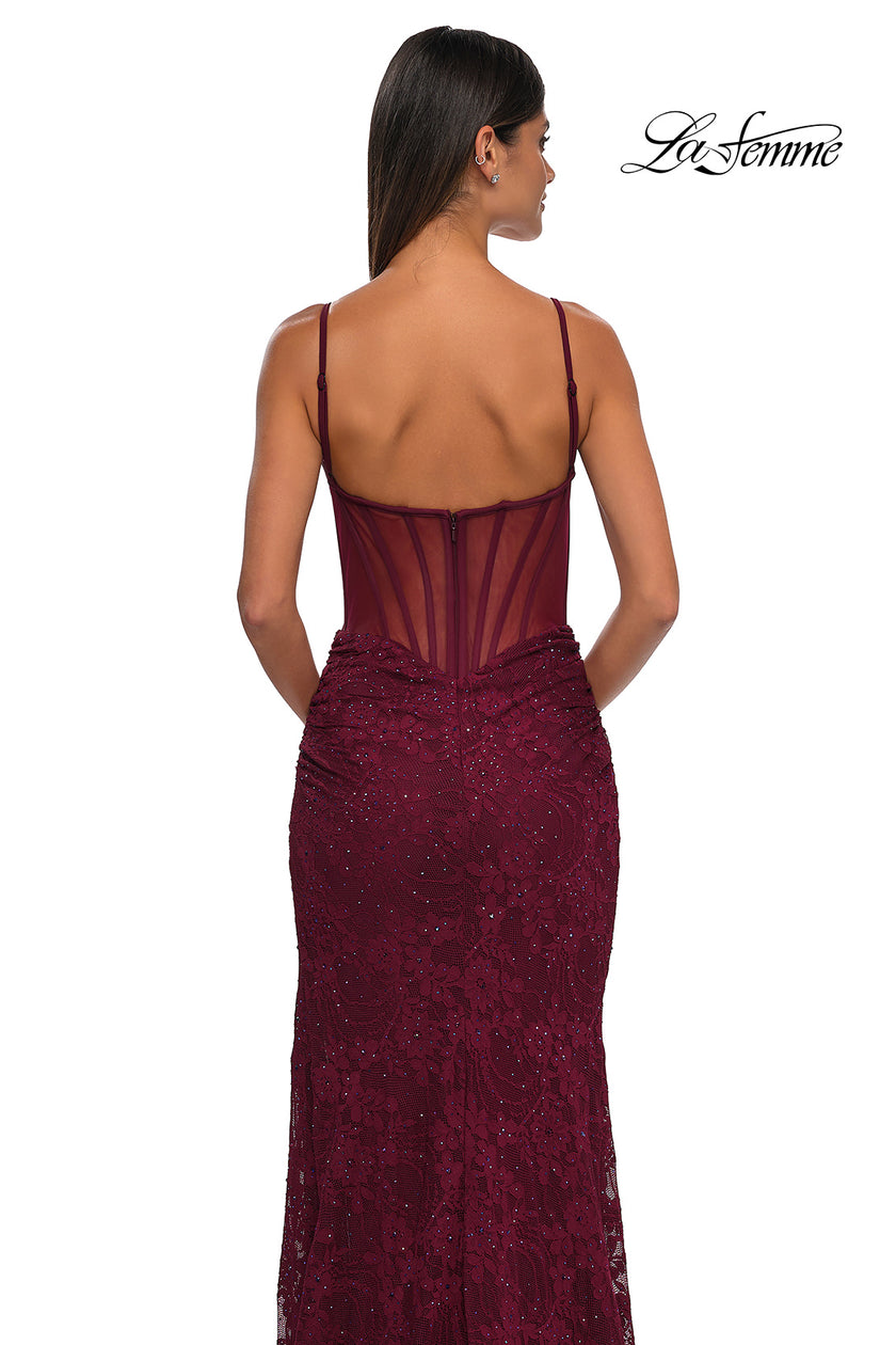 Picture of: Stretch Lace Prom Dress with Illusion Back and Sides in Dark Berry, Style: 32529, Detail Picture 15