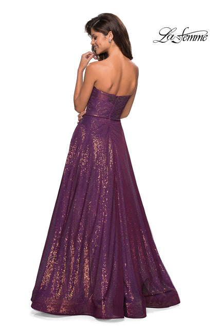 Picture of: A Line Fully sequin Strapless Prom Gown in Burgundy, Style: 27296, Back Picture