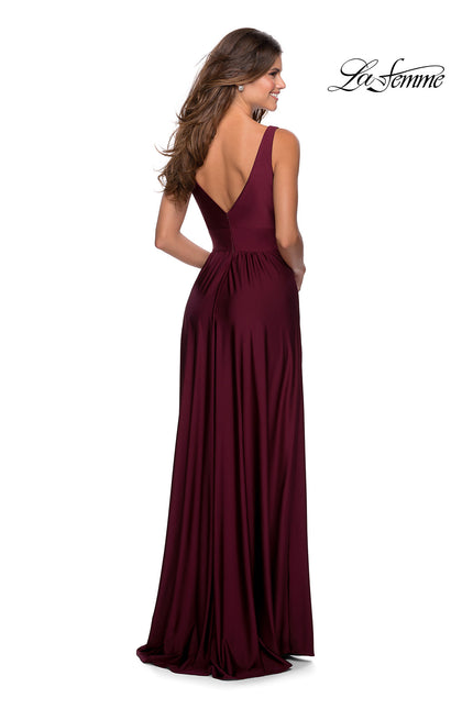 Picture of: Empire Waist Prom Gown with Deep V Neckline in Burgundy, Style: 28547, Back Picture