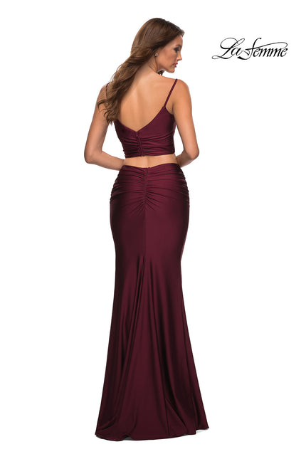 Picture of: Two Piece Jersey Long Prom Dress in Dark Berry, Back Picture