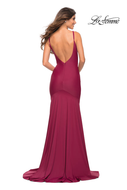 Picture of: Chic Luxe Jersey Gown with Train and V Back in Dark Berry, Back Picture
