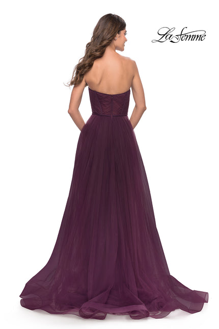 Picture of: Illusion Bodice A-line Gown with Boning and Defined Cups in Dark Berry, Style: 31205, Back Picture