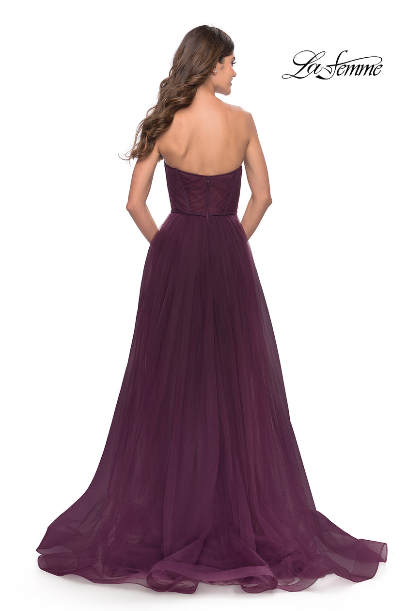 Picture of: Illusion Bodice A-line Gown with Boning and Defined Cups in Dark Berry, Style: 31205, Back Picture