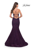 Picture of: Beautiful Mermaid Lace Applique Gown with Open Back in Dark Berry, Style: 31316, Back Picture